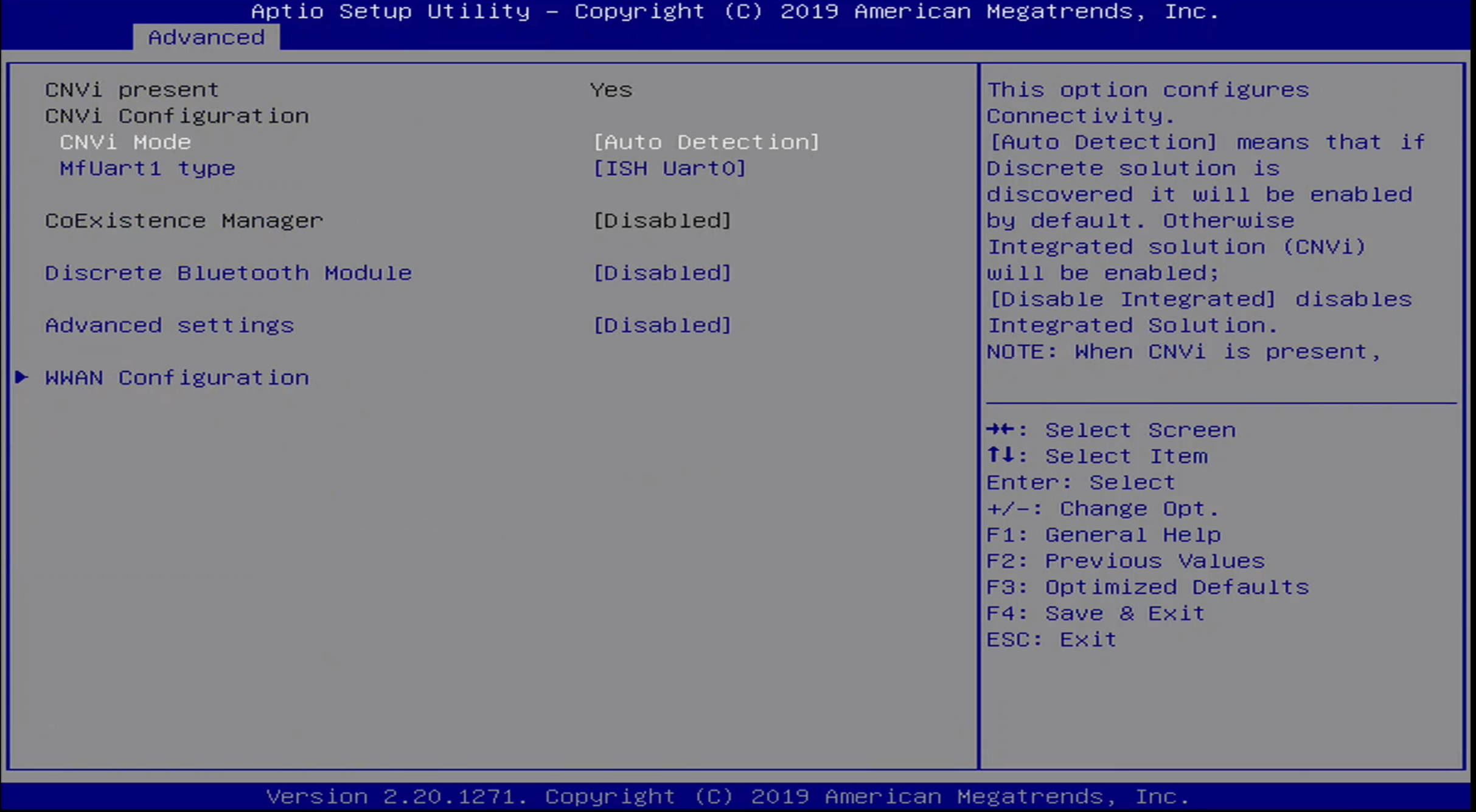 ONN BIOS Advanced / Connectivity Menu