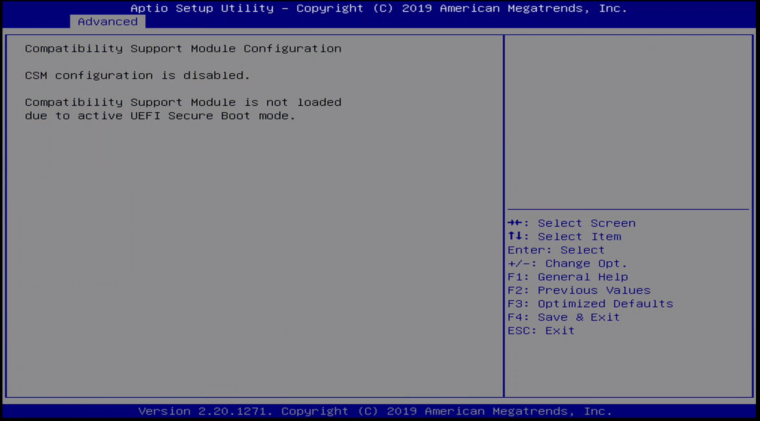 ONN BIOS Advanced / CSM Menu