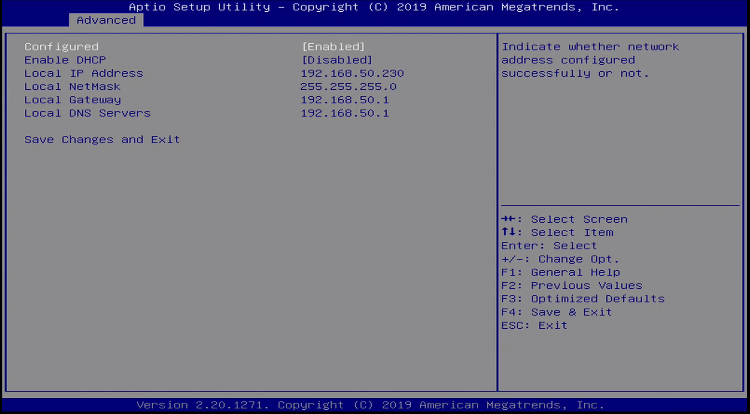 ONN BIOS Advanced / Ethernet Interface Menu