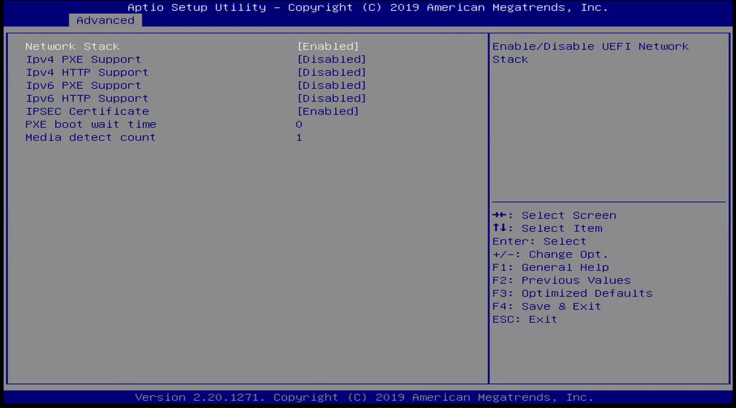 ONN BIOS Advanced / Networking Stack Menu