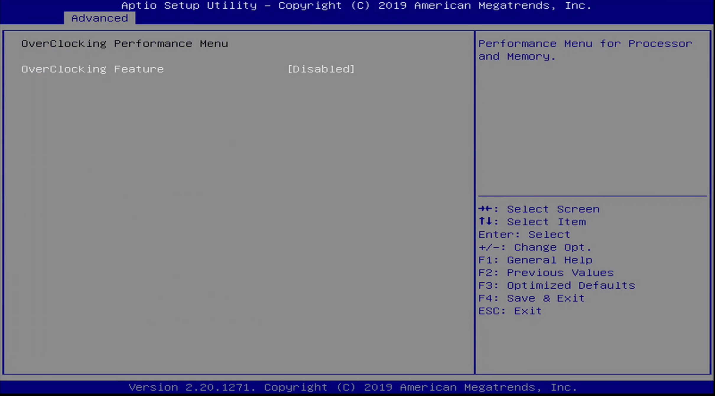 ONN BIOS Advanced / Overclocking Menu