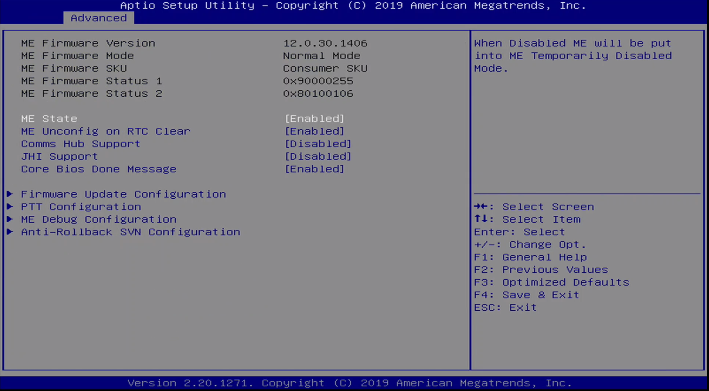 ONN BIOS Advanced / PCH Menu