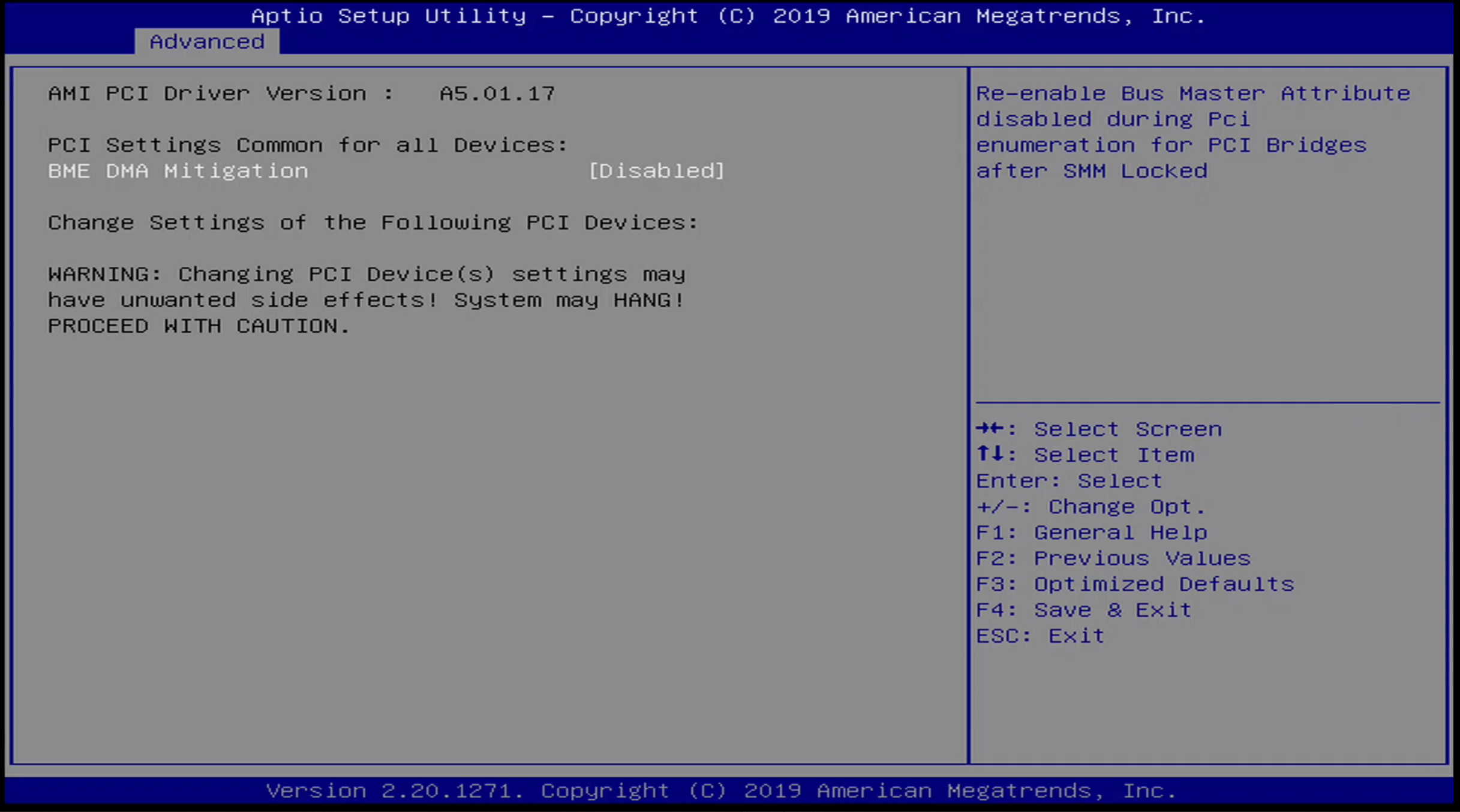 ONN BIOS Advanced / PCI Settings Menu