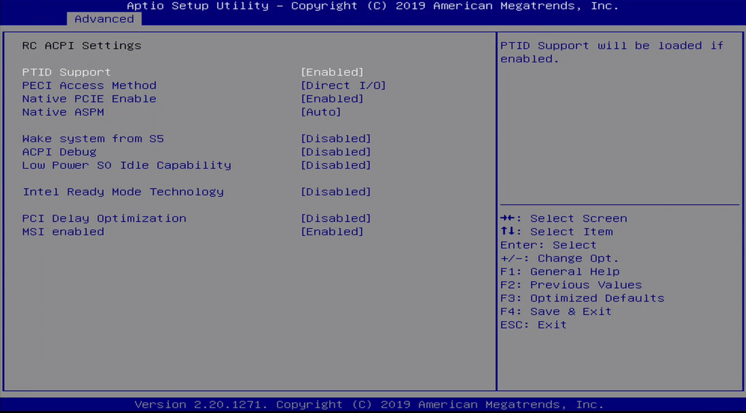 ONN BIOS Advanced / RC ACPI Settings