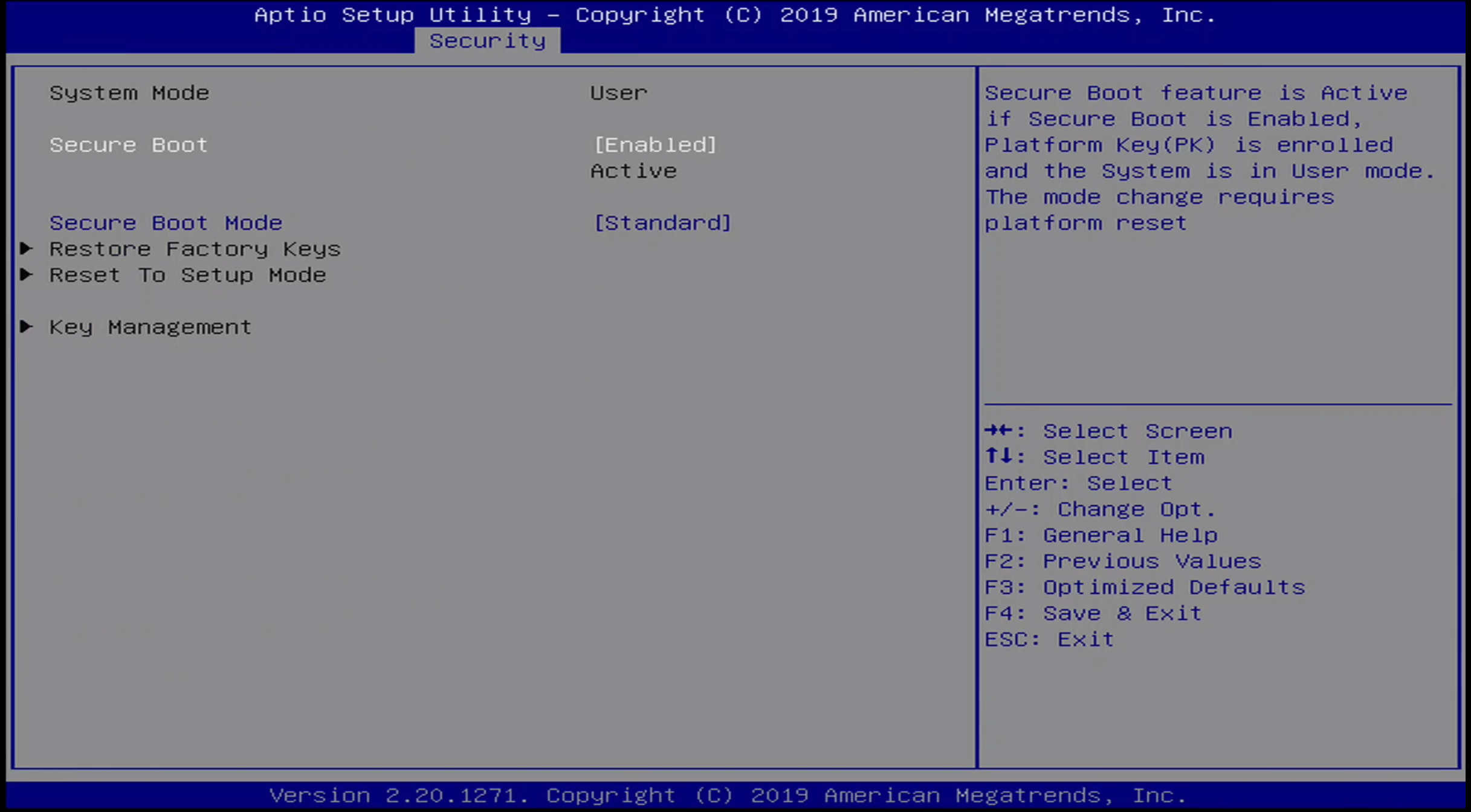 ONN BIOS Security / Secure Boot Menu