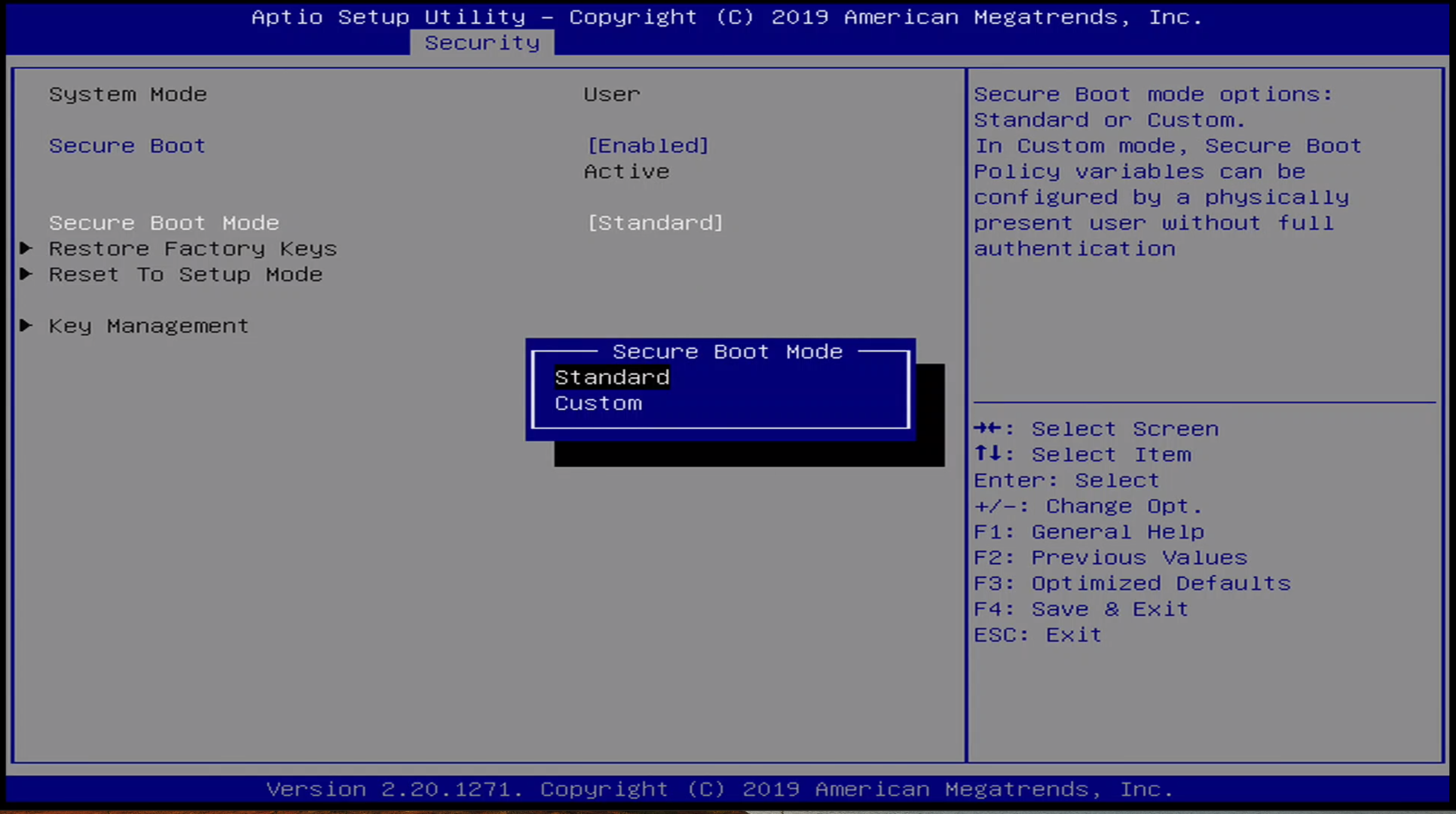 ONN BIOS Security / Secure Boot Mode Options