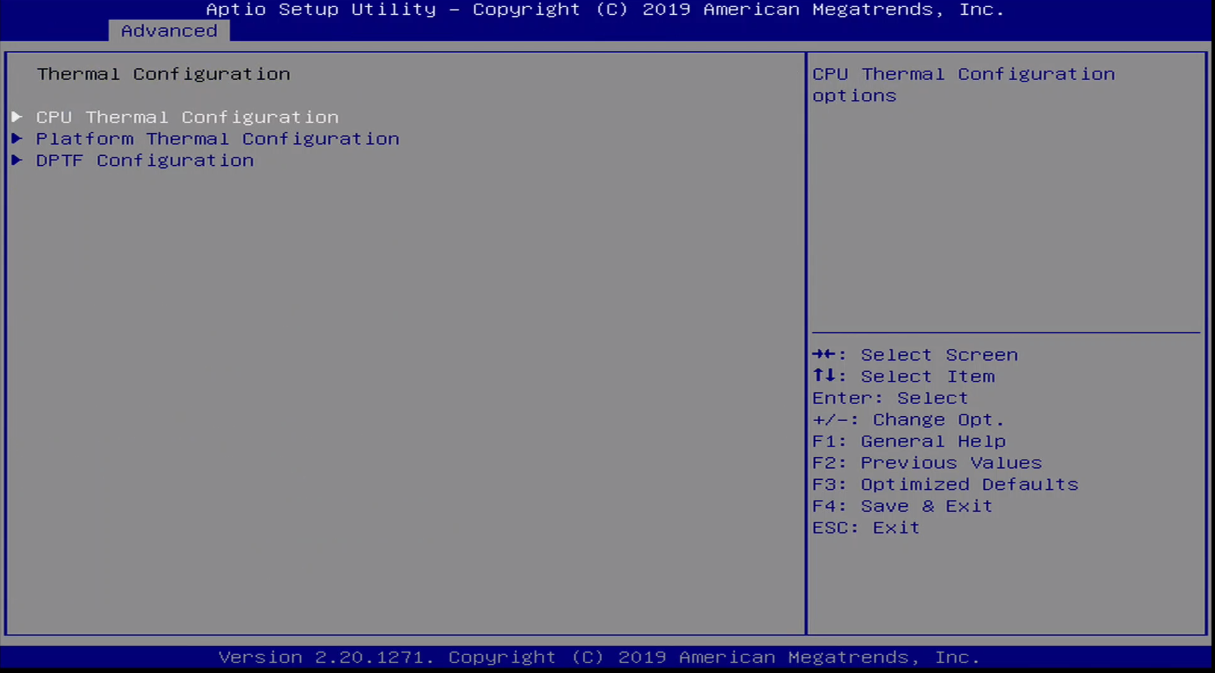 ONN BIOS Advanced / Thermal Configuration Menu