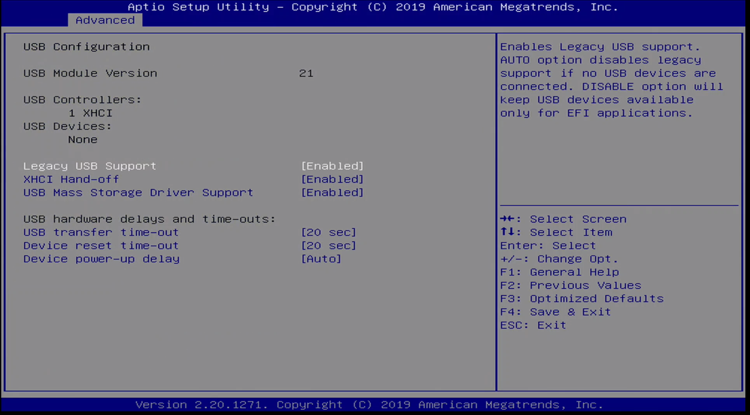 ONN BIOS Advanced / USB Settings Menu